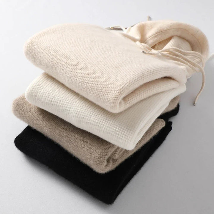 Hoodie in Cashmere and Merino Wool Blend with Relaxed Fit and Adjustable Drawstrings