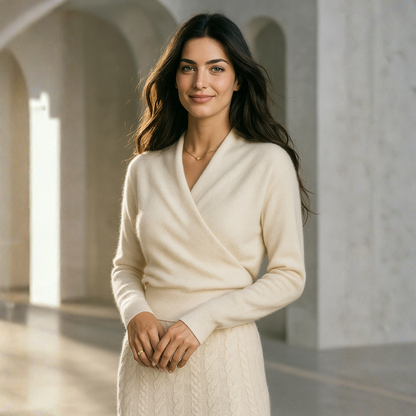 Cashmere Crossover Collar Sweater with Relaxed Standard Fit in Soft Pink