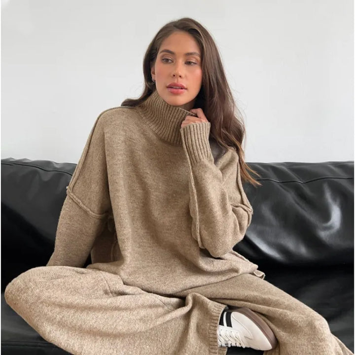 Women's Knit Trouser Set – Relaxed Long Sleeve Lounge Suit