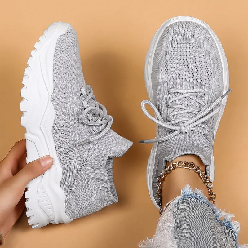 Women's Platform Sneakers – Breathable Fly-Knit Sports Shoes