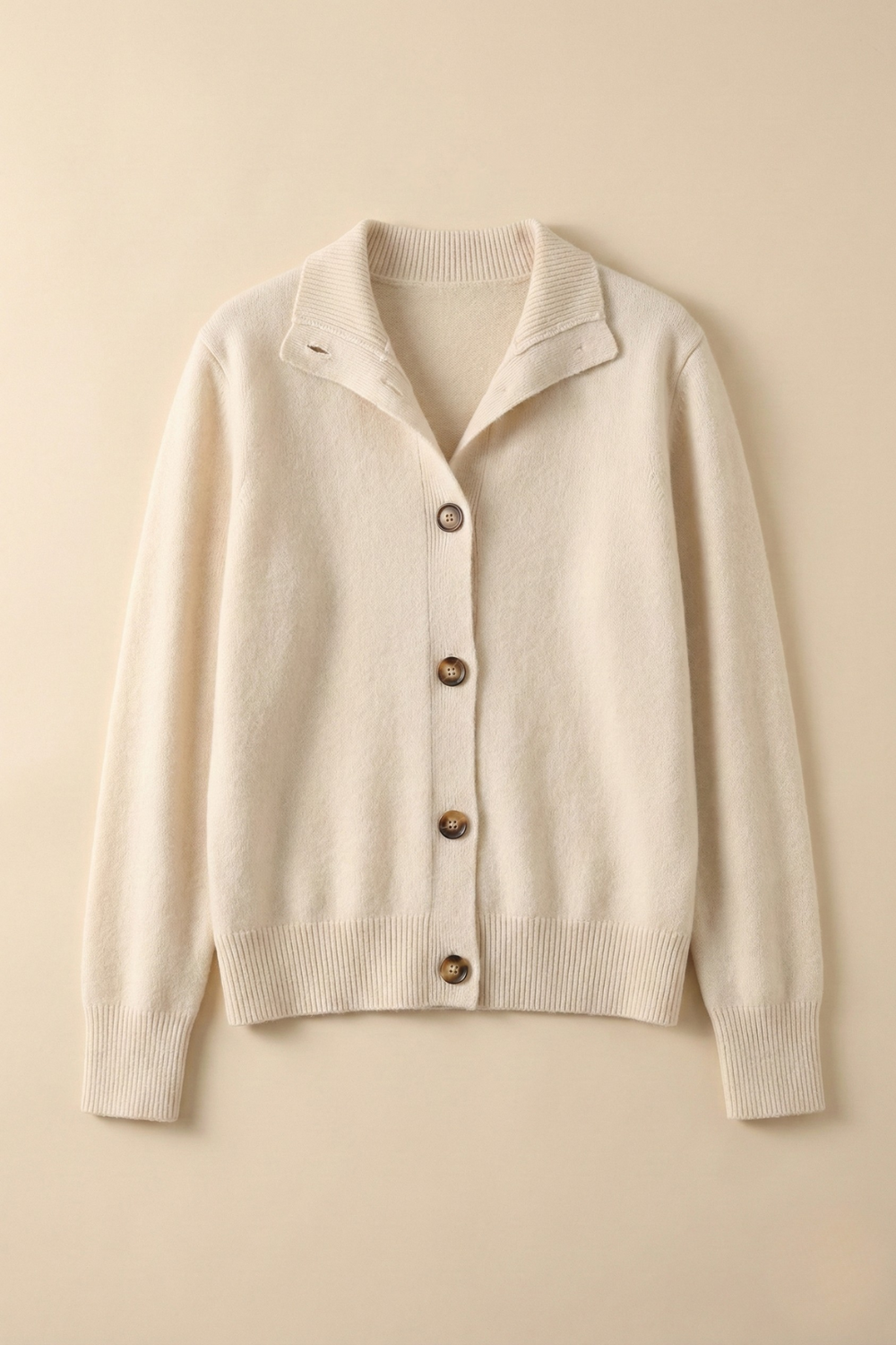 Cardigan in Cashmere Wool Blend with Statement Buttons and Flattering Half-High Neckline