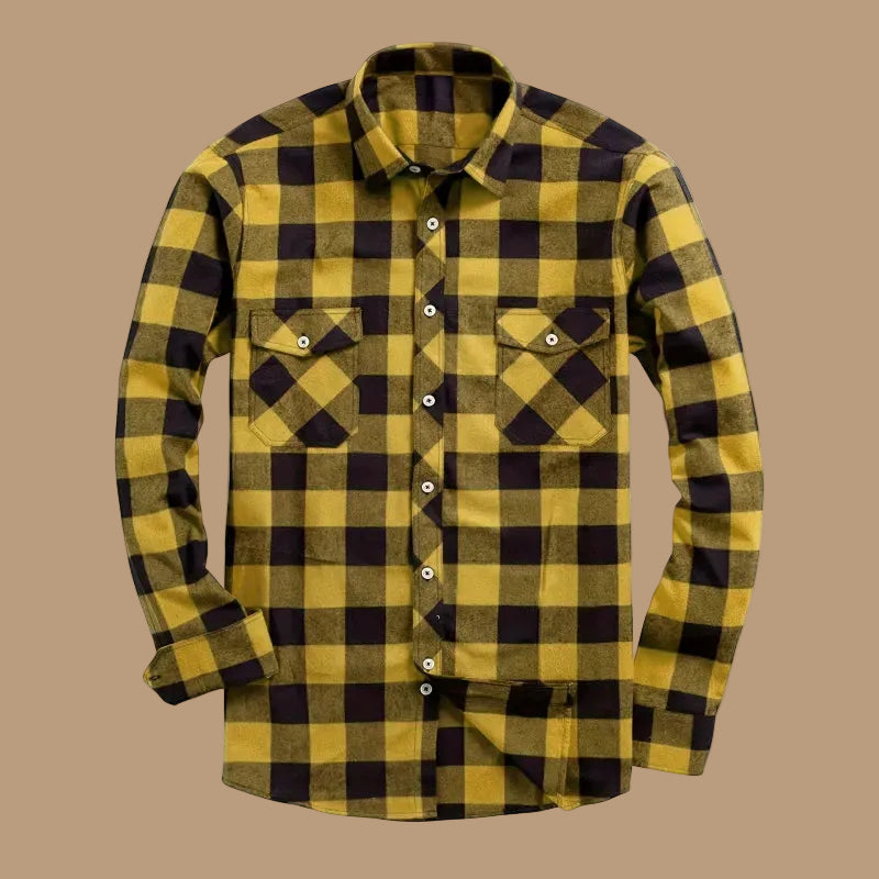 Men's Plaid Flannel Shirt – Relaxed Long Sleeve Button-Up Overshirt