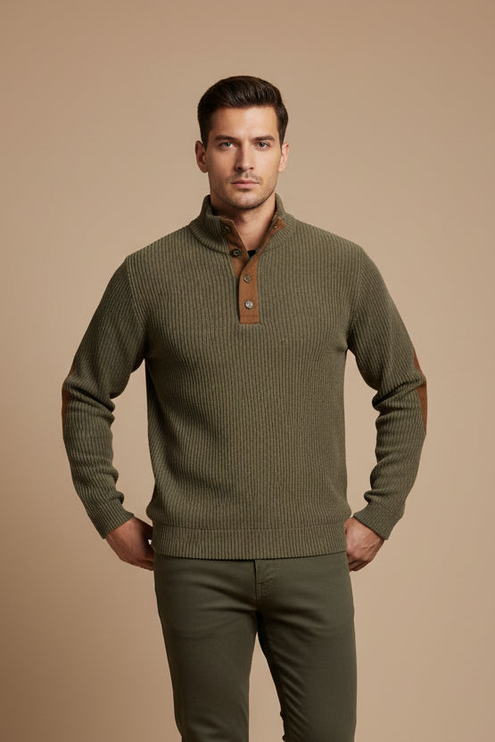 Men's Sweater – Soft Knit Stand Collar, Long Sleeve, Relaxed Fit