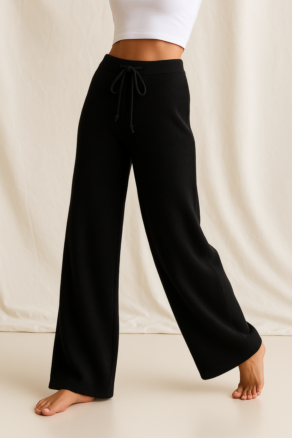 Sweatpants in Cashmere Wool Blend with Adjustable High-Rise Elastic Waist, Khaki
