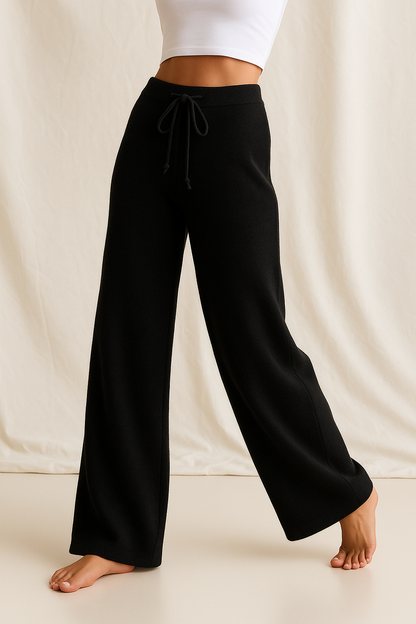 Sweatpants in Cashmere Wool Blend with Adjustable High-Rise Elastic Waist, Khaki