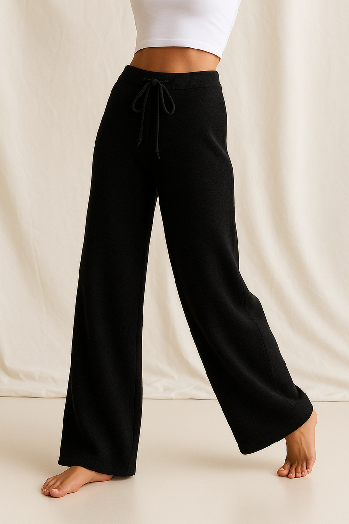 Sweatpants in Cashmere Wool Blend with Adjustable High-Rise Elastic Waist, Khaki