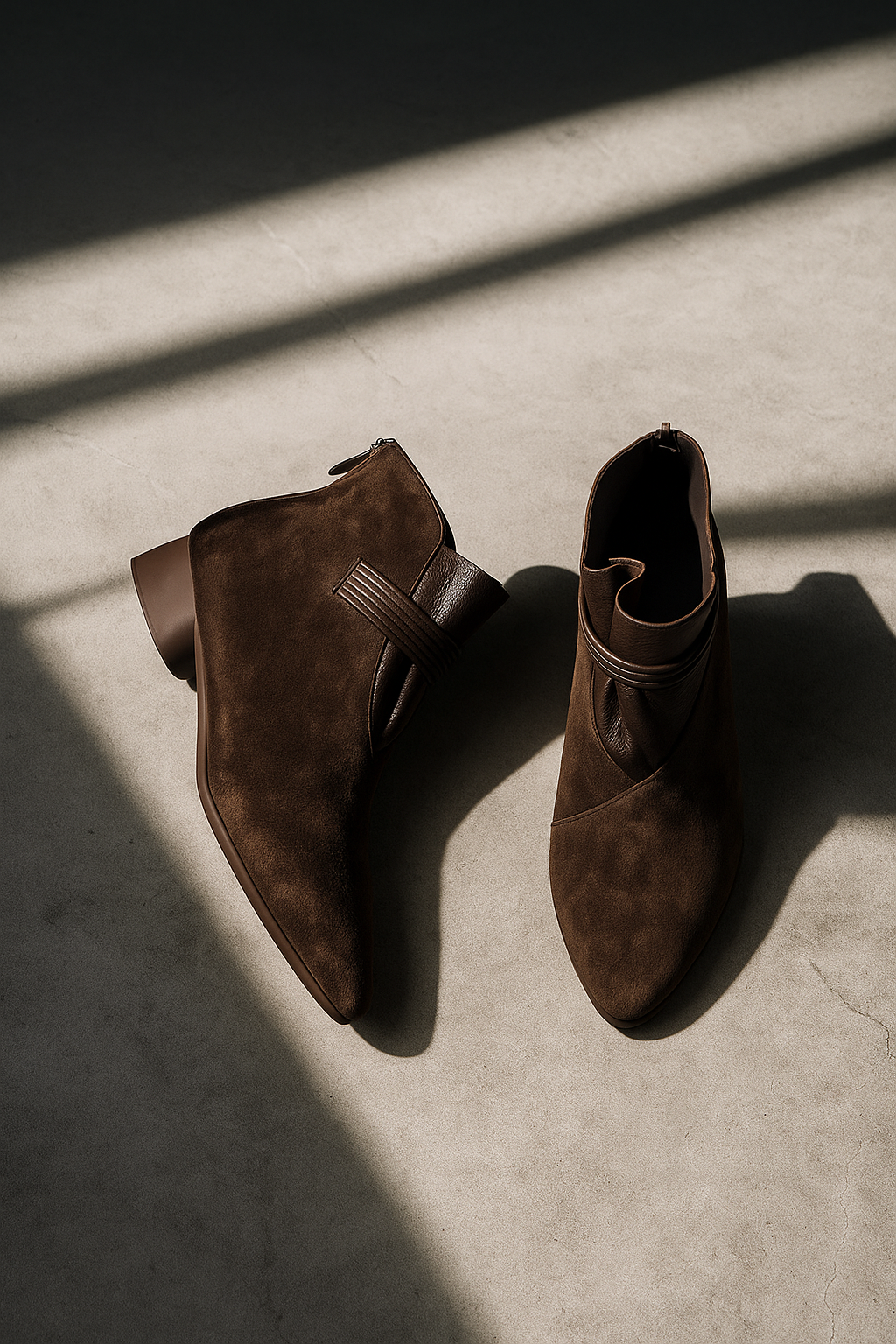 Suede Ankle Boots with Pointed Toe, Side Zip and Low Heel, Women's Vivienne