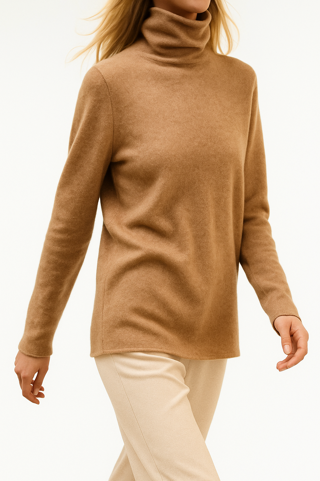 Cashmere Blend Turtleneck Sweater with Merino Wool, Slim Fit for Women in Vintage
