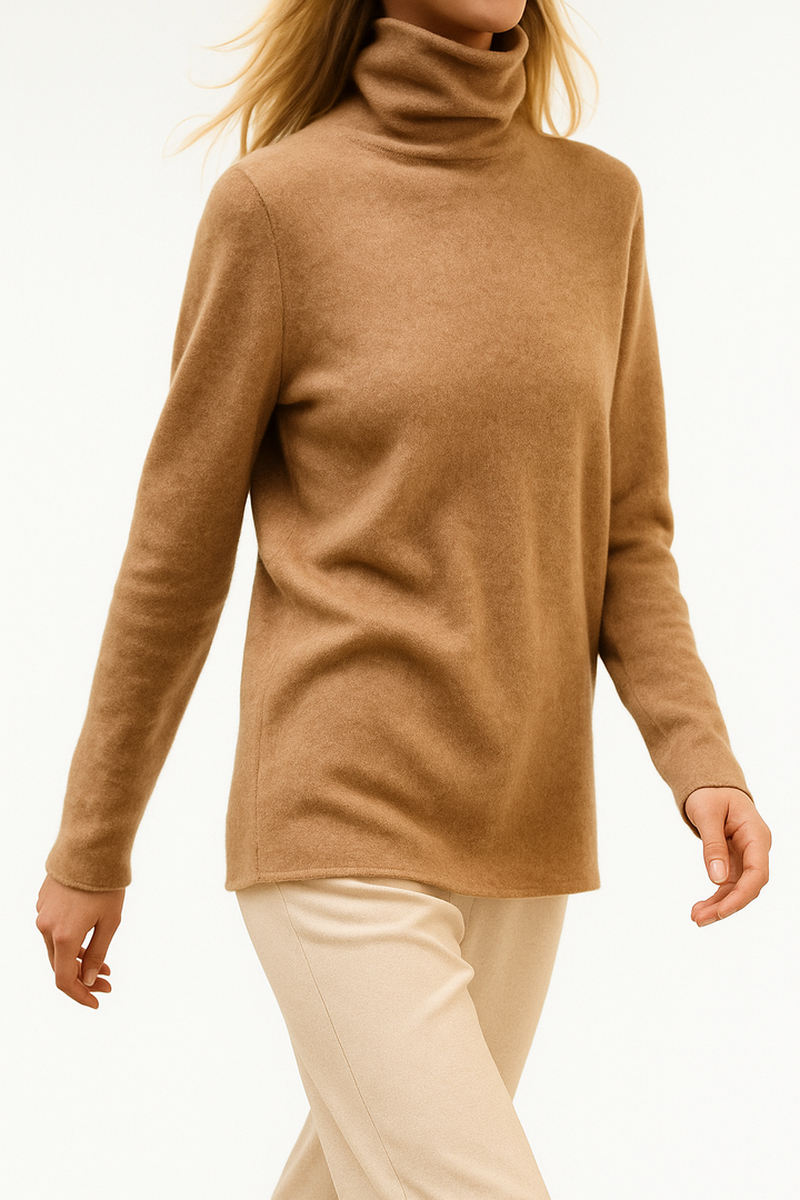 Cashmere Blend Turtleneck Sweater with Merino Wool, Slim Fit for Women in Vintage