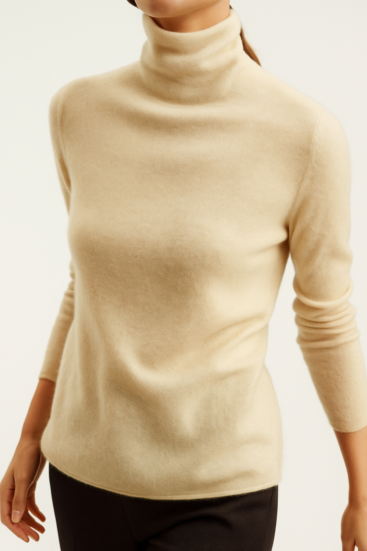 Cashmere Blend Turtleneck Sweater with Merino Wool, Slim Fit for Women in Vintage