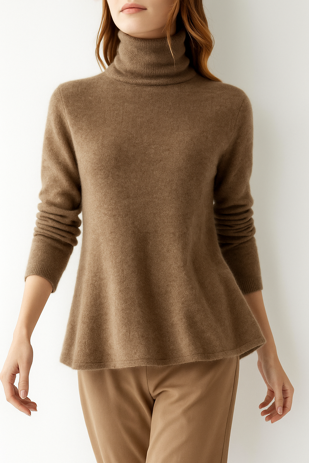 Cashmere Blend Turtleneck Sweater with Merino Wool, Slim Fit for Women in Vintage
