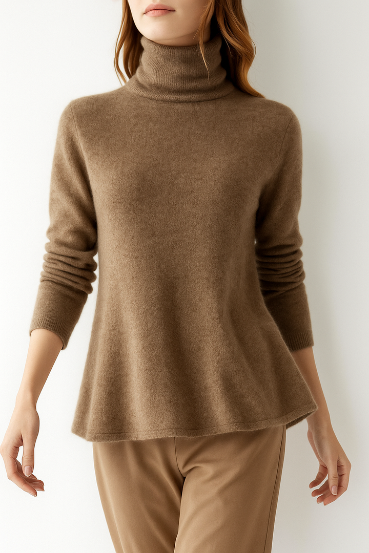Cashmere Blend Turtleneck Sweater with Merino Wool, Slim Fit for Women in Vintage