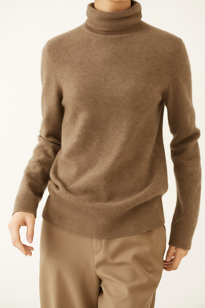 Cashmere Blend Turtleneck Sweater with Merino Wool, Slim Fit for Women in Vintage