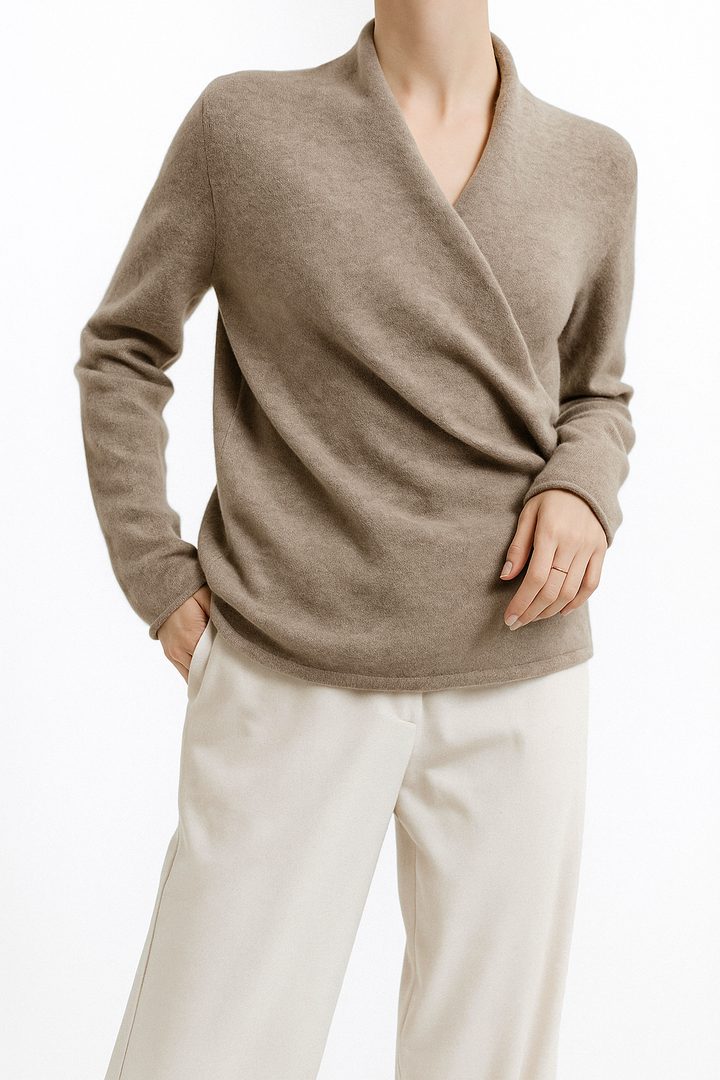 V-Neck Wrap Sweater in Soft Cashmere Knit with Relaxed Minimalist Fit for Effortless Layering