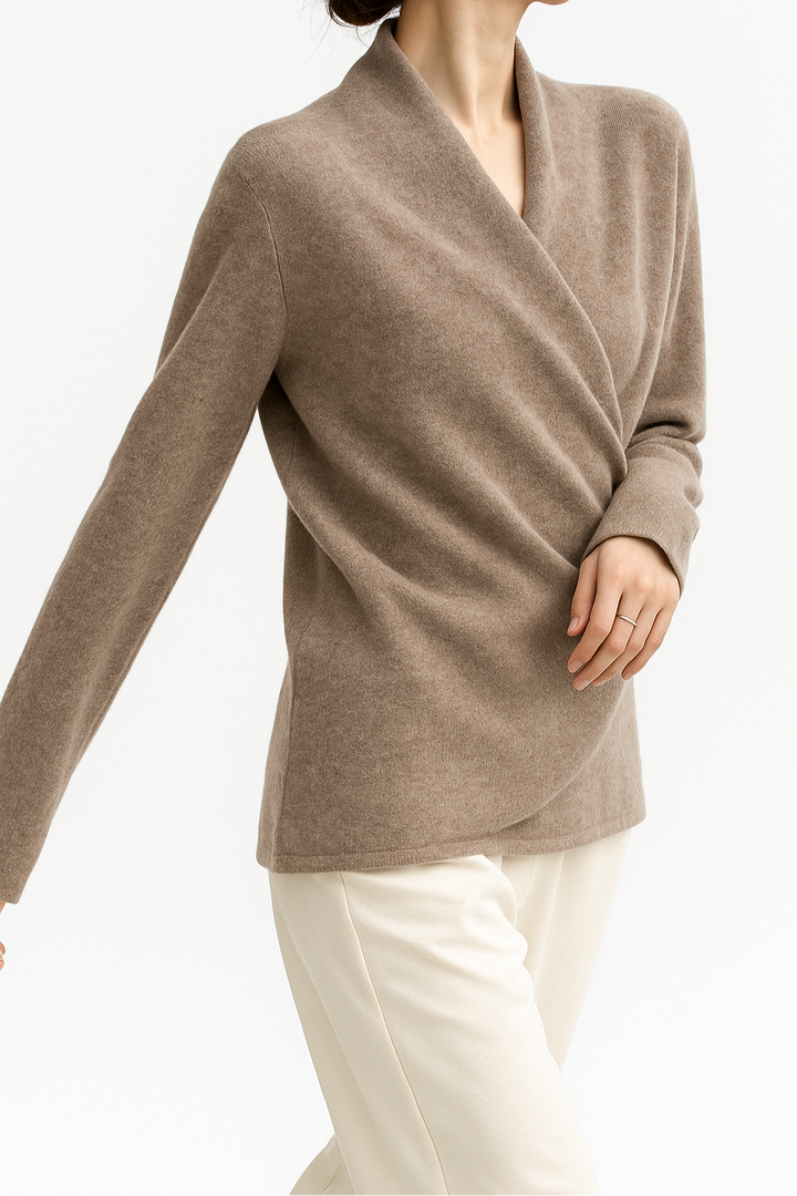 V-Neck Wrap Sweater in Soft Cashmere Knit with Relaxed Minimalist Fit for Effortless Layering