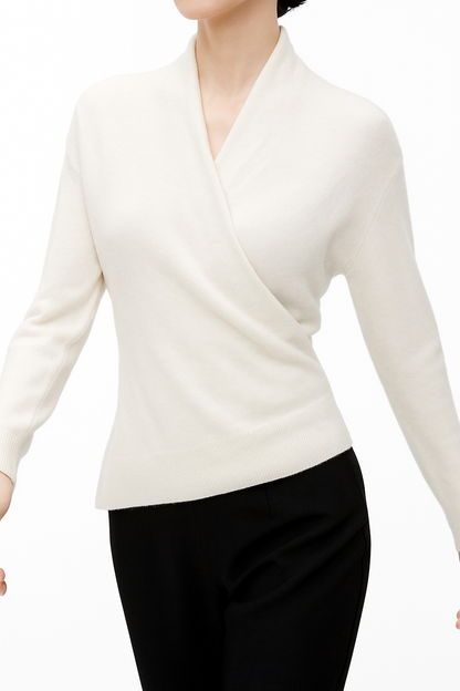 V-Neck Wrap Sweater in Soft Cashmere Knit with Relaxed Minimalist Fit for Effortless Layering