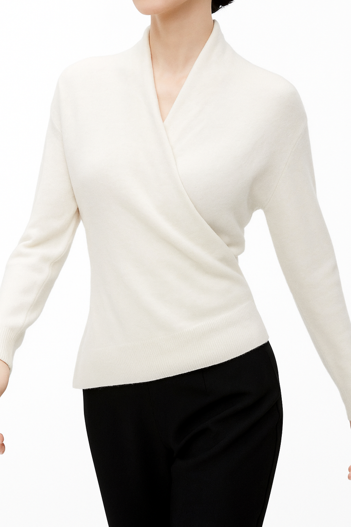 V-Neck Wrap Sweater in Soft Cashmere Knit with Relaxed Minimalist Fit for Effortless Layering