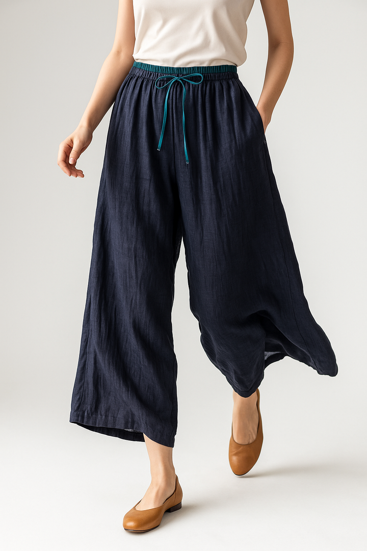Linen Trousers in Soft Pink with High-Stretch Waist and Relaxed Tapered Fit