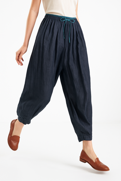 Linen Trousers in Soft Pink with High-Stretch Waist and Relaxed Tapered Fit