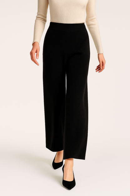 Sweatpants, High-Waist Wide-Leg Style in Soft Cashmere Blend Fabric with Elastic Waist