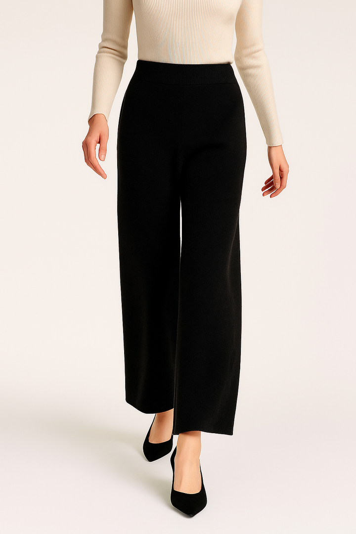 Sweatpants, High-Waist Wide-Leg Style in Soft Cashmere Blend Fabric with Elastic Waist