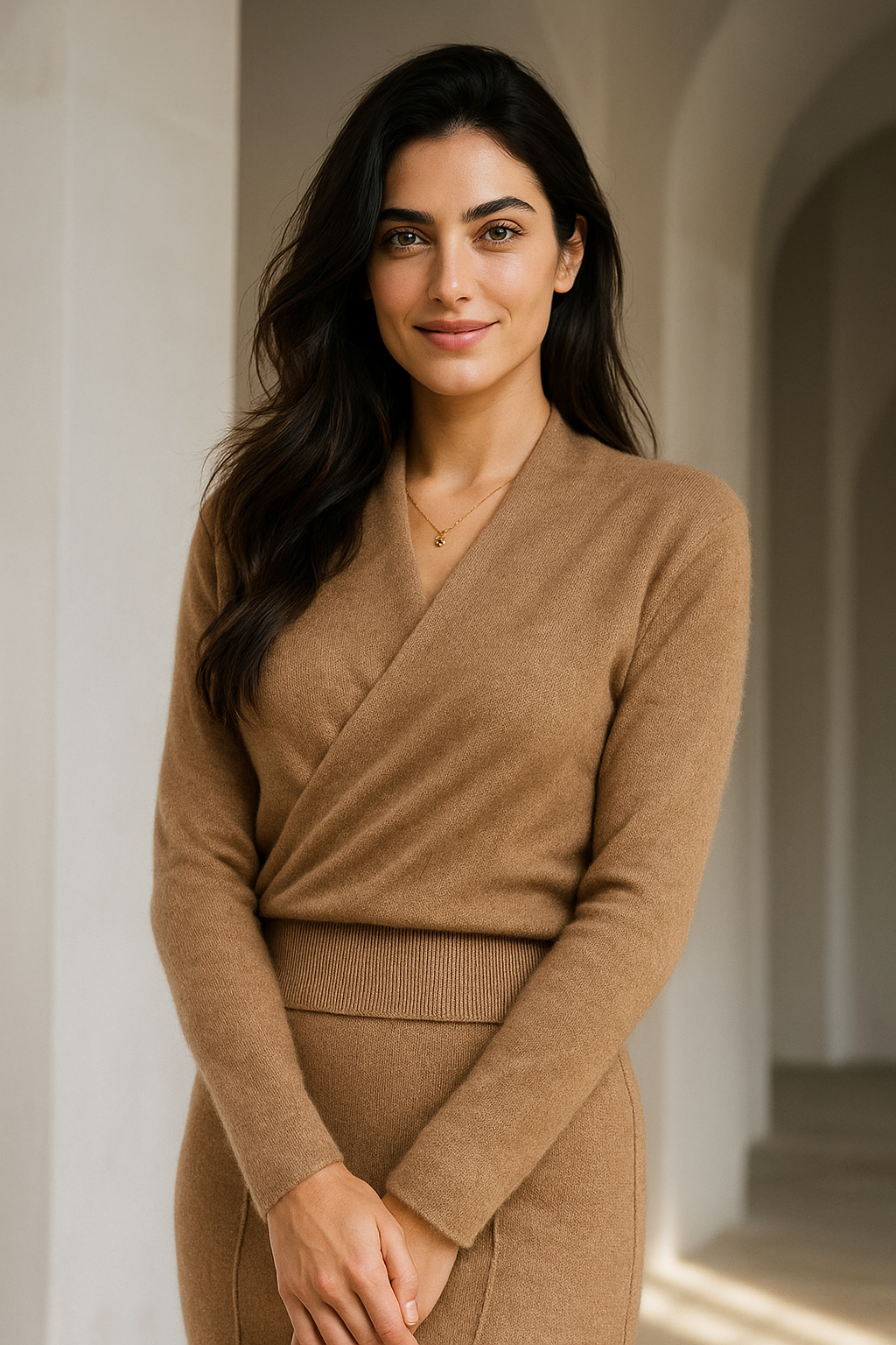 Cashmere Crossover Collar Sweater with Relaxed Standard Fit in Soft Pink