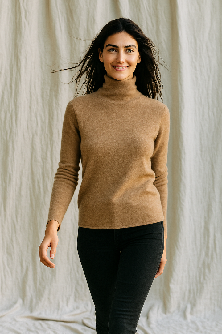 Cashmere Blend Turtleneck Sweater with Merino Wool, Slim Fit for Women in Vintage