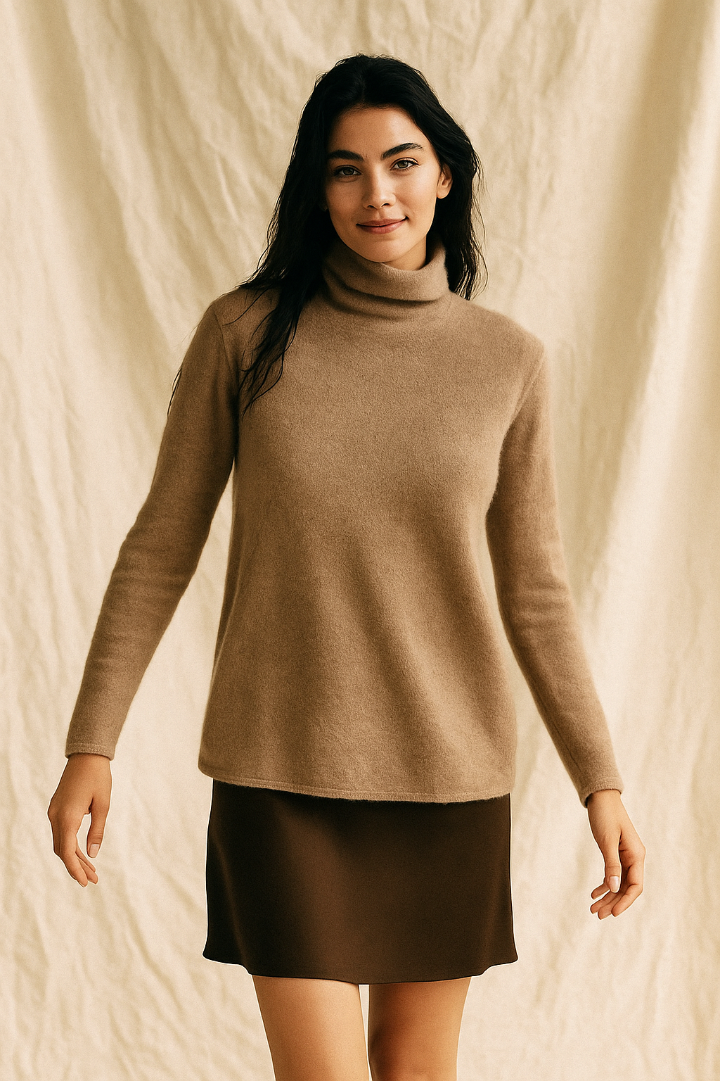 Cashmere Blend Turtleneck Sweater with Merino Wool, Slim Fit for Women in Vintage