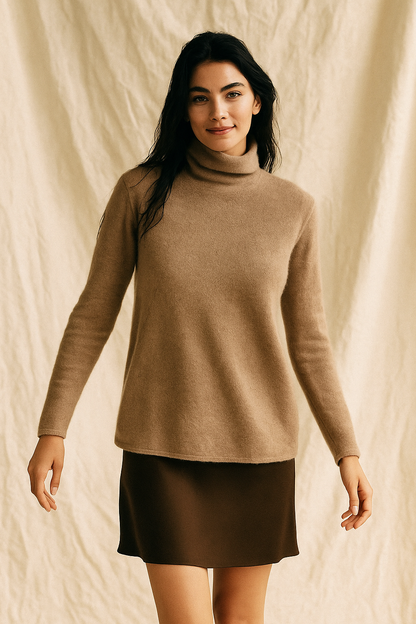 Cashmere Blend Turtleneck Sweater with Merino Wool, Slim Fit for Women in Vintage
