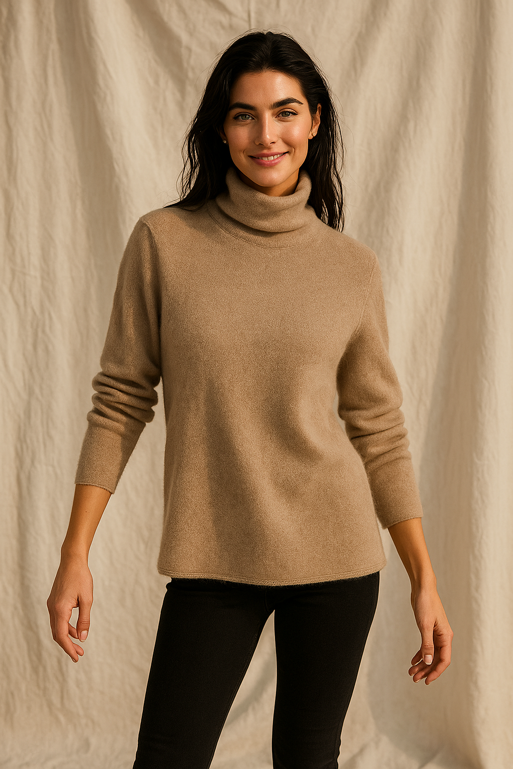 Cashmere Blend Turtleneck Sweater with Merino Wool, Slim Fit for Women in Vintage