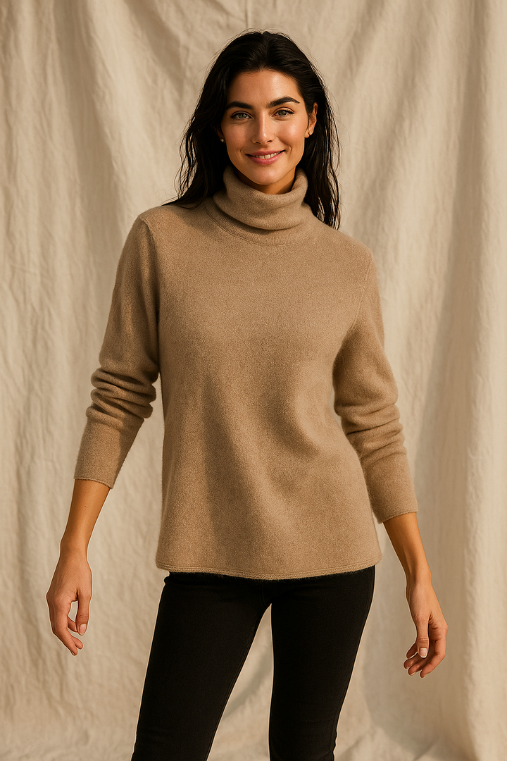 Cashmere Blend Turtleneck Sweater with Merino Wool, Slim Fit for Women in Vintage