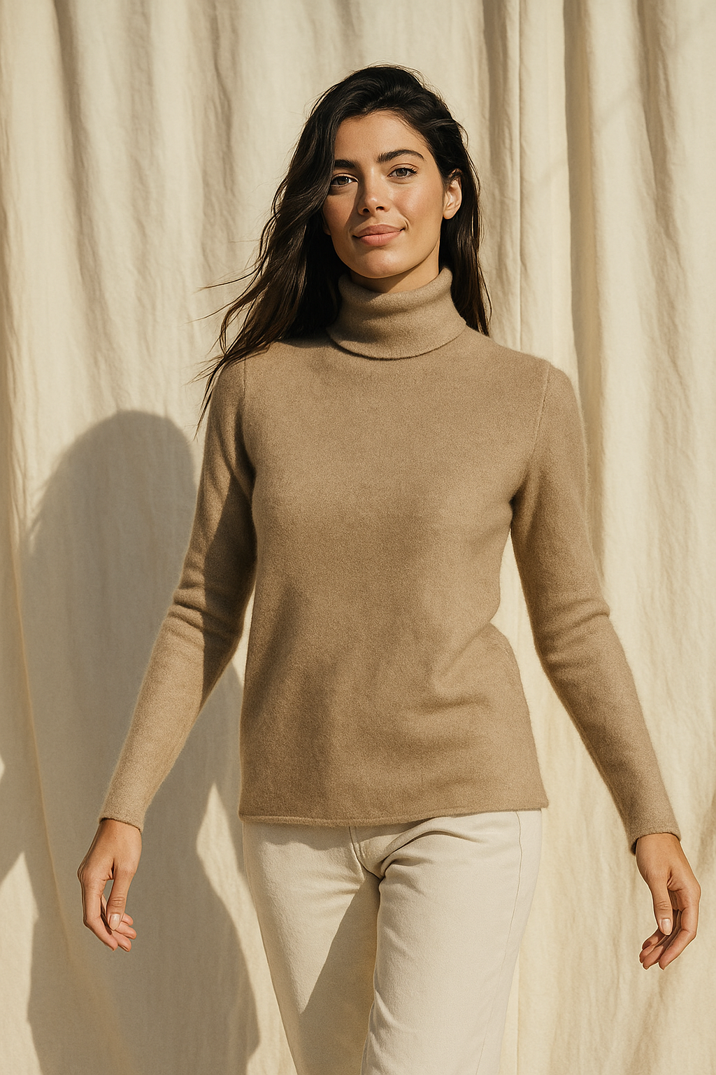 Cashmere Blend Turtleneck Sweater with Merino Wool, Slim Fit for Women in Vintage
