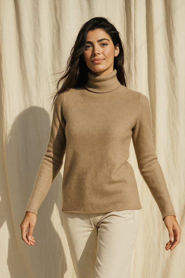 Cashmere Blend Turtleneck Sweater with Merino Wool, Slim Fit for Women in Vintage