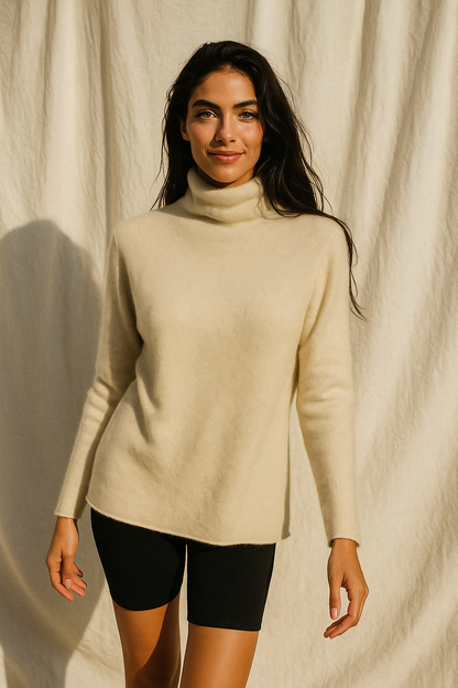 Cashmere Blend Turtleneck Sweater with Merino Wool, Slim Fit for Women in Vintage