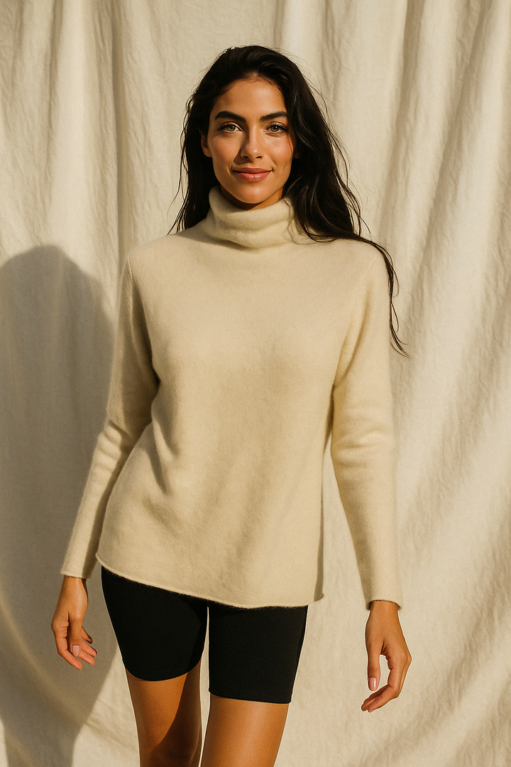 Cashmere Blend Turtleneck Sweater with Merino Wool, Slim Fit for Women in Vintage