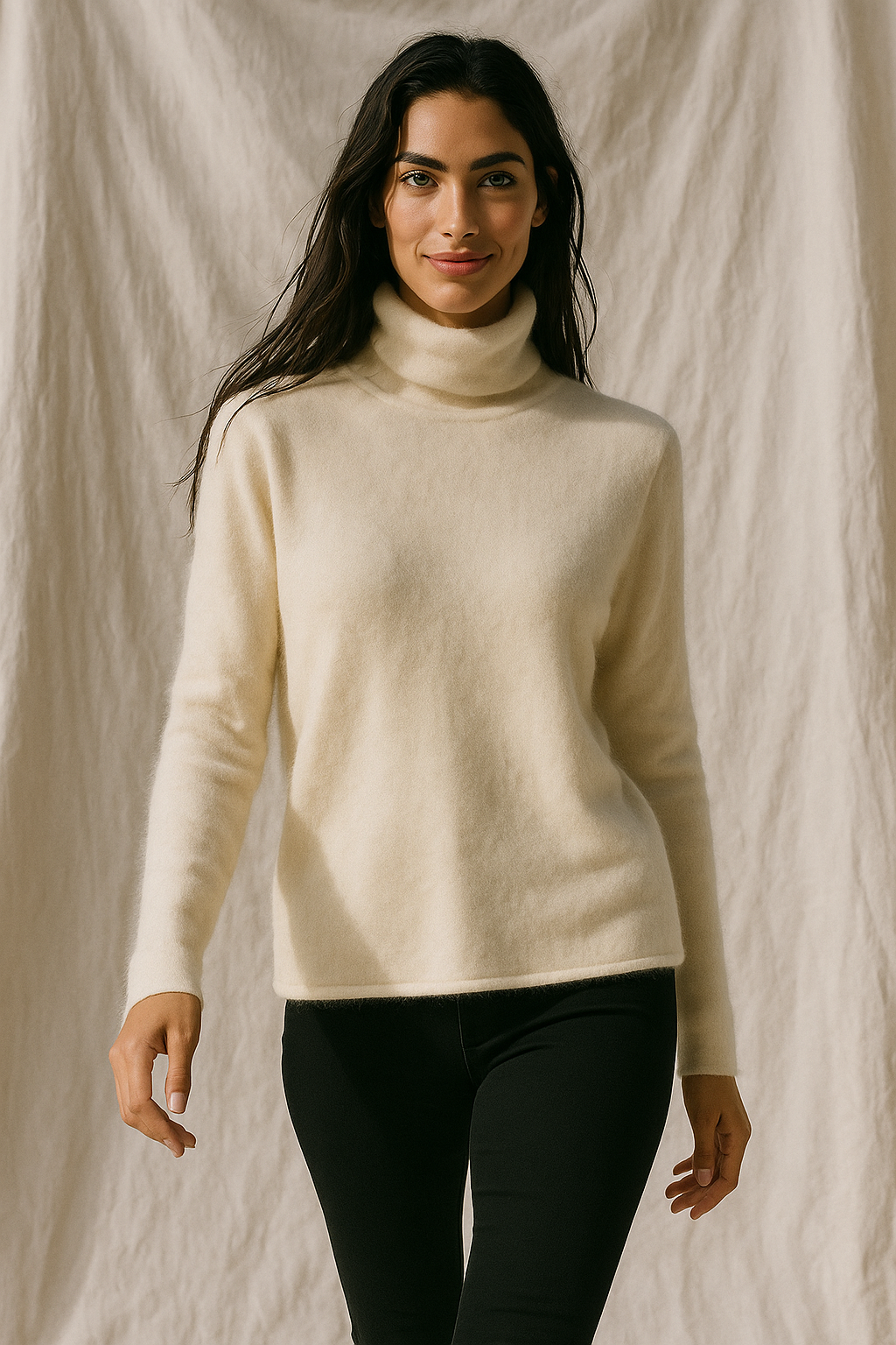 Cashmere Blend Turtleneck Sweater with Merino Wool, Slim Fit for Women in Vintage