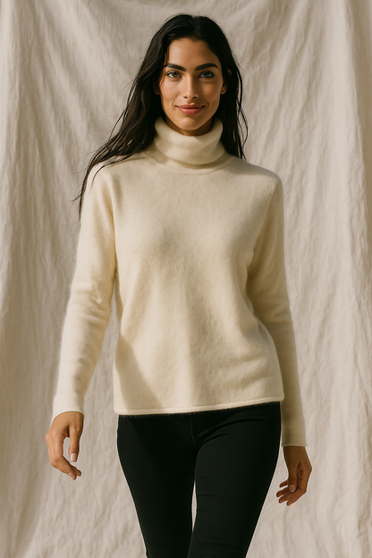 Cashmere Blend Turtleneck Sweater with Merino Wool, Slim Fit for Women in Vintage