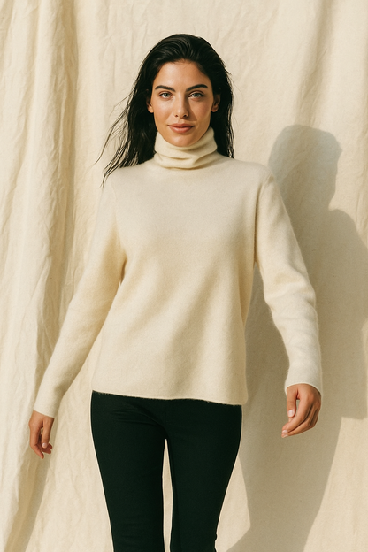 Cashmere Blend Turtleneck Sweater with Merino Wool, Slim Fit for Women in Vintage