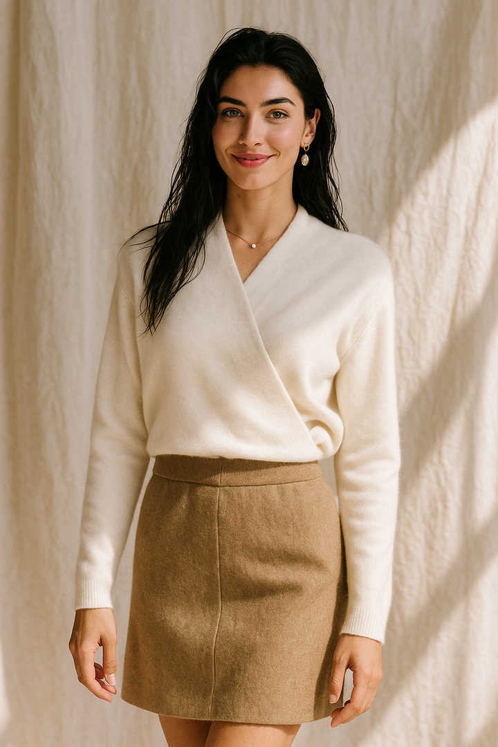 V-Neck Wrap Sweater in Soft Cashmere Knit with Relaxed Minimalist Fit for Effortless Layering