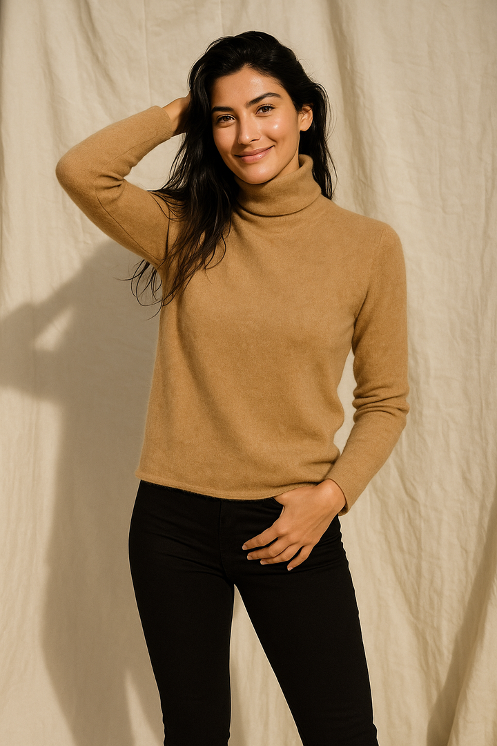 Cashmere Blend Turtleneck Sweater with Merino Wool, Slim Fit for Women in Vintage