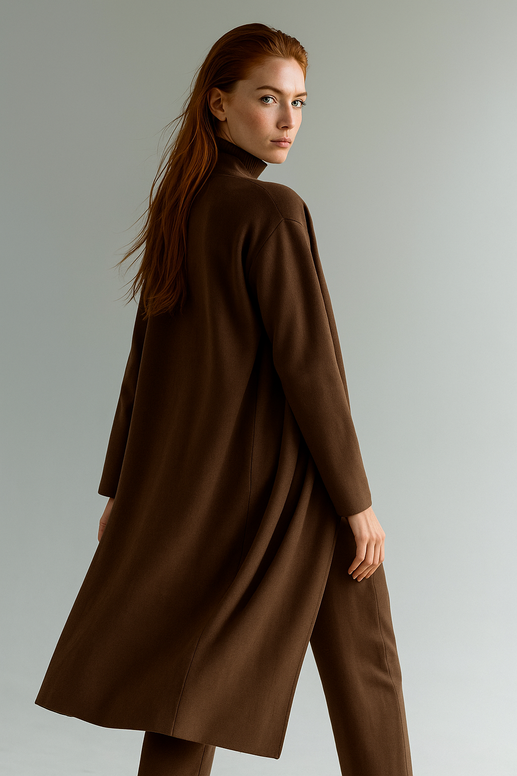 Three-Piece Knit Lounge Set with Ribbed High-Neck Sweater, Wide-Leg Pants, and Open Cardigan