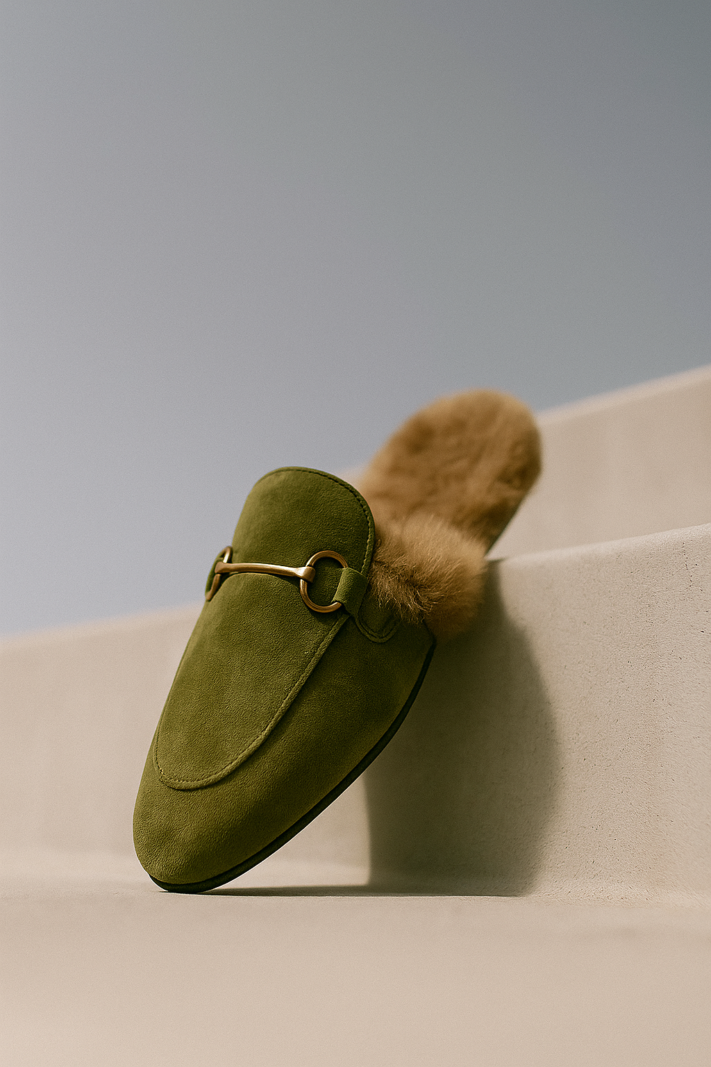 Fur-Lined Suede Mule Slippers with Premium Lamb and Rabbit Fur Lining and Gold-Tone Hardware