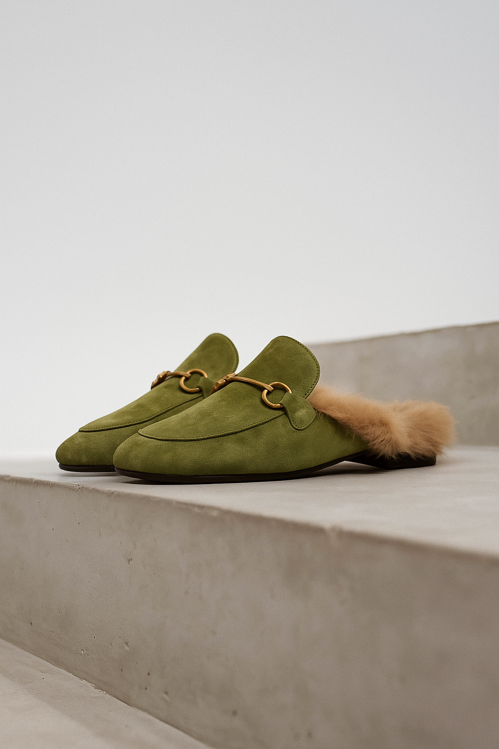 Fur-Lined Suede Mule Slippers with Premium Lamb and Rabbit Fur Lining and Gold-Tone Hardware