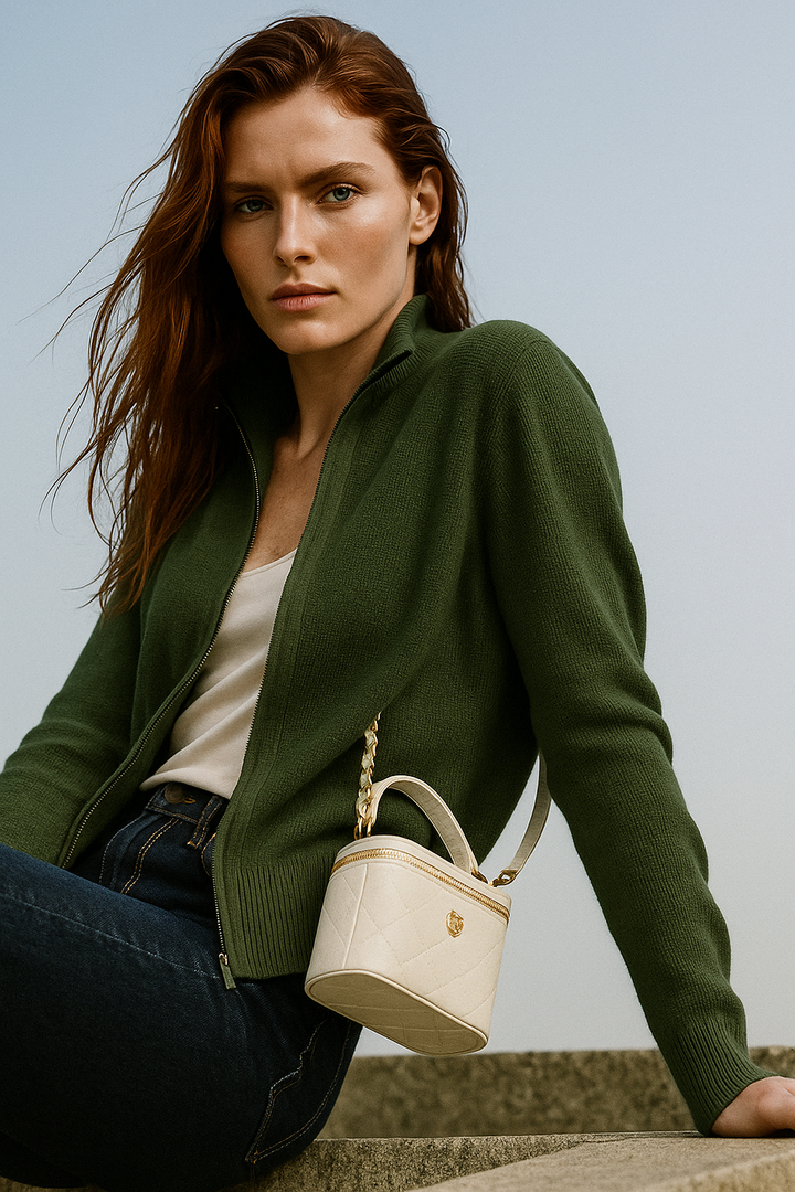 Merino Wool Zip Cardigan with Standing Collar, Double-Zip Closure and Ribbed Knit Texture