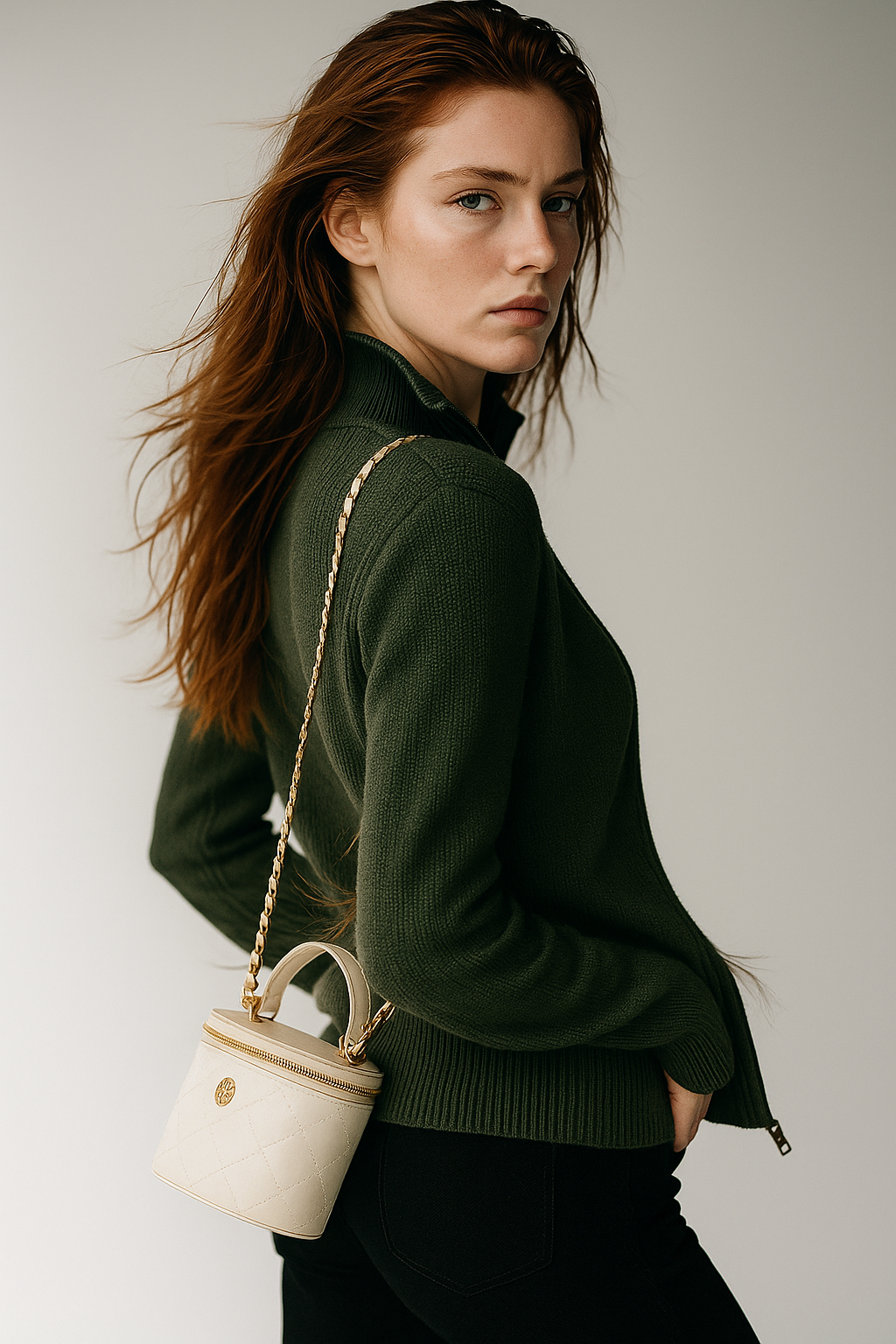 Merino Wool Zip Cardigan with Standing Collar, Double-Zip Closure and Ribbed Knit Texture