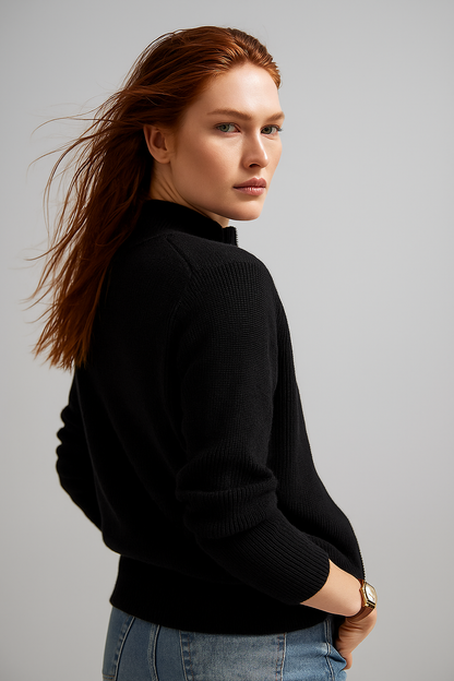 Merino Wool Zip Cardigan with Standing Collar, Double-Zip Closure and Ribbed Knit Texture