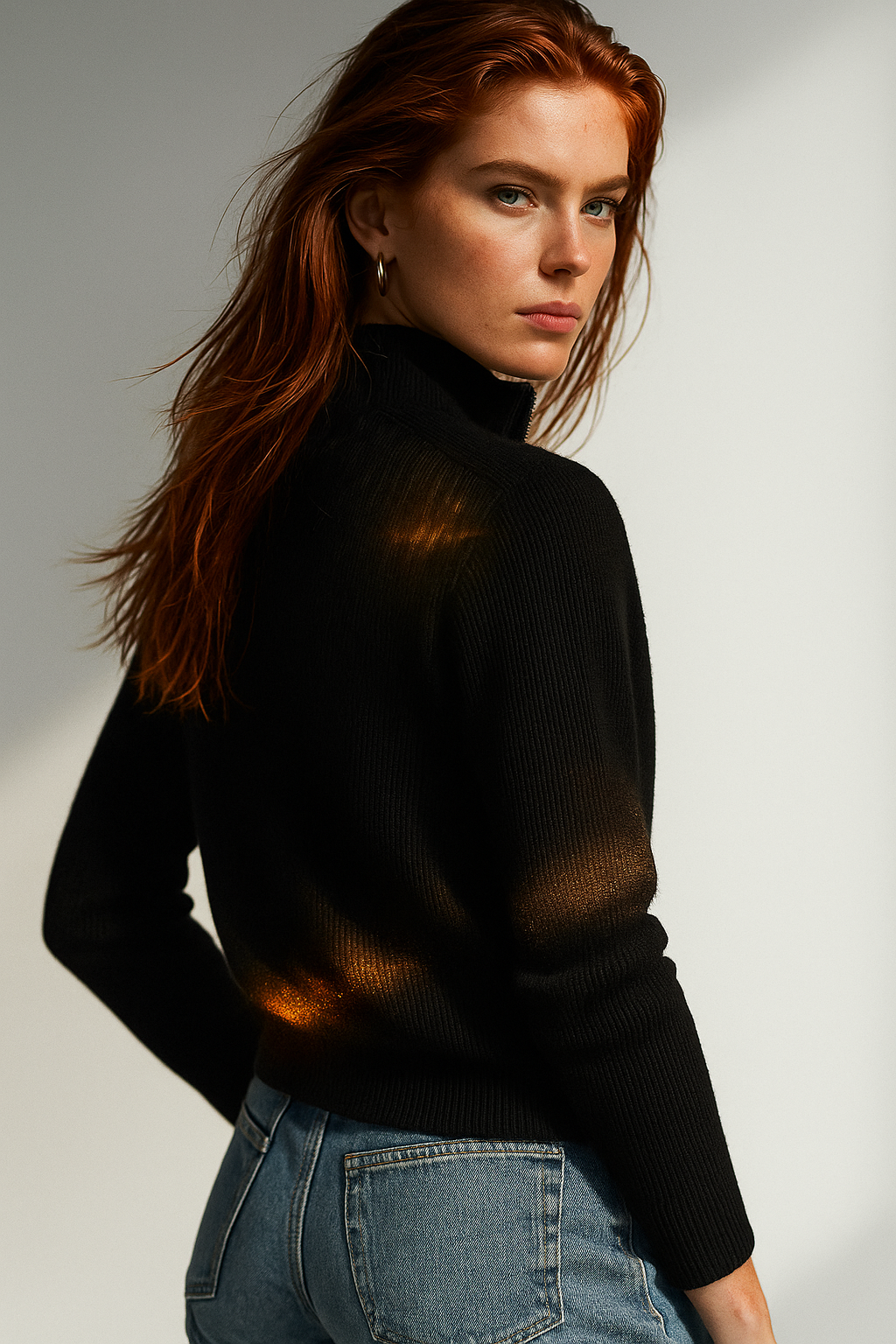 Merino Wool Zip Cardigan with Standing Collar, Double-Zip Closure and Ribbed Knit Texture