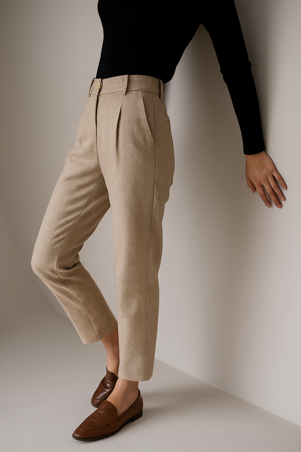 Tailored Wool Trousers with High-Rise Waistband and Slim Tapered Ankle Fit