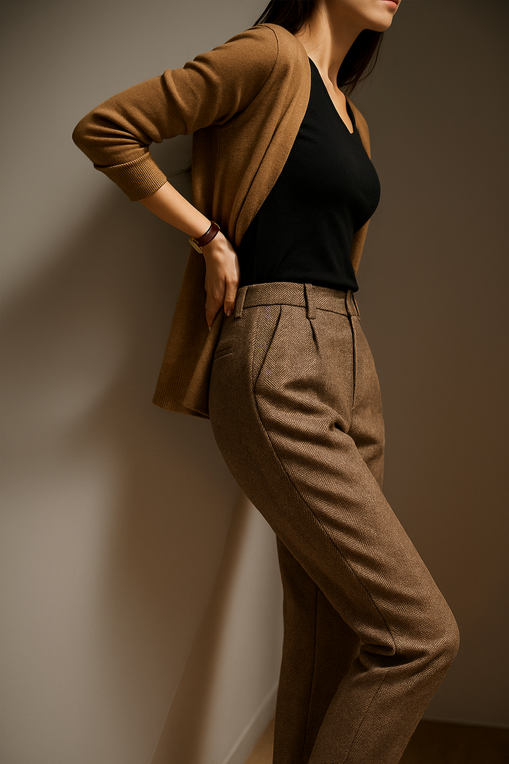 Tailored Wool Trousers with High-Rise Waistband and Slim Tapered Ankle Fit