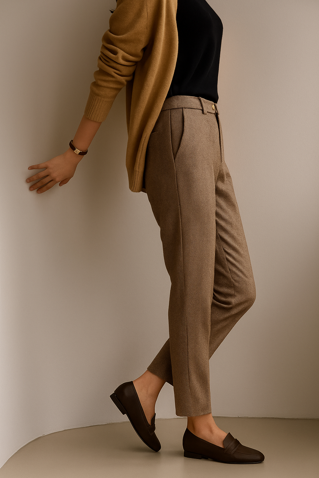 Tailored Wool Trousers with High-Rise Waistband and Slim Tapered Ankle Fit